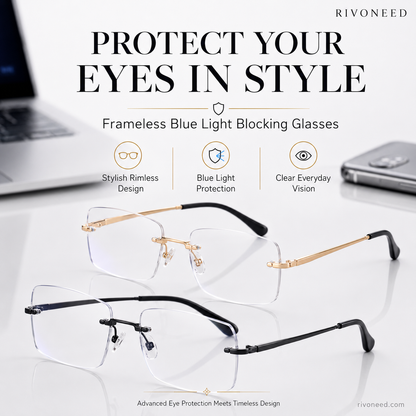 🔥50 % RABATT🔍 Ramlösa glasögon som blockerar blått ljus | Avancerad teknik för att blockera blått ljus · 👓 Snygg ramlös design · Perfekta för både fritid och arbete