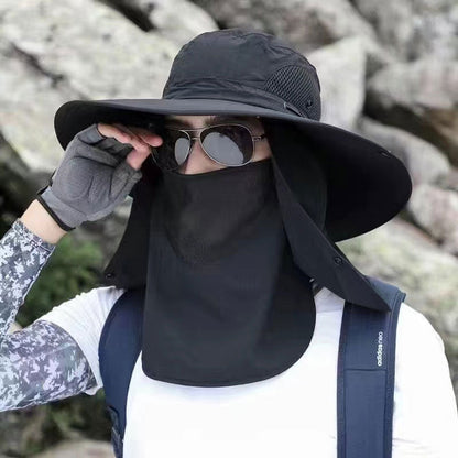 Vandringshatt med UPF 50+ – bred brätte, avtagbar ansiktsmask & ventilationshål ⛰️🧢