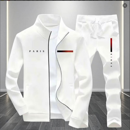 🧥 BEGRÄNSAD TID 50% RABATT! ✨ Herr Tryckt Dragkedja Jacka & Byxor Set – Komplett, Mjukt, Casual 🎨
