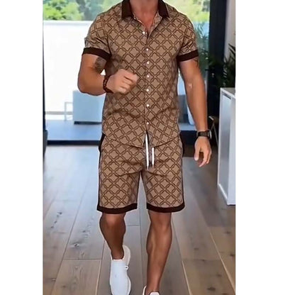 ☀️👕 Men's Printed 2-Piece Summer Set – Slim Fit Casual Top & Shorts Outfit