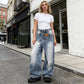 👖 50% RABATT NU! 🌸 Damjeans med Asymmetrisk Midja och Vida Ben – Sliten Tvättad Finish & Trenderig Street Style ✨